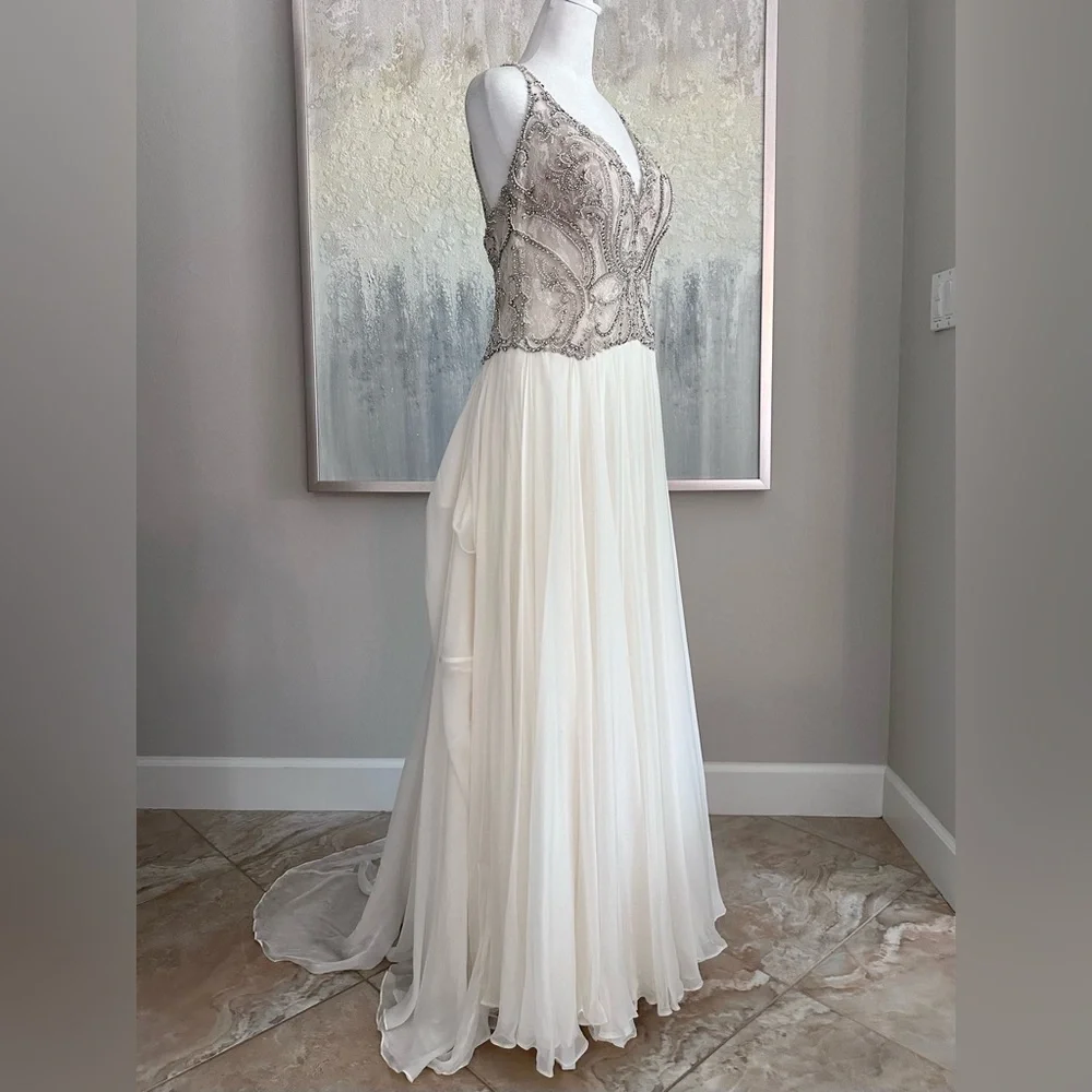 Customized Martina Liana 938 Boho Ivory Silk And Lace Wedding Dress Size 12 US - Picture 8 of 16